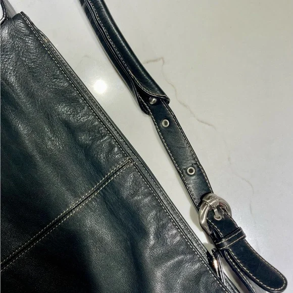 Leather Mia Battina LEATHER bag, black, approx 10”H x 14”W - Picture 6 of 7